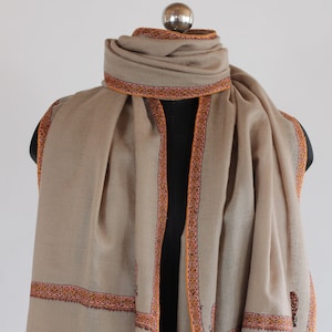 Handwoven Pashmina Scarf: Hand Embroidered Cashmere Stole (200x70)cm
