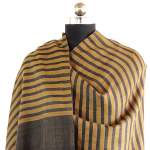 Handwoven Cashmere Pashmina Shawl: Gold & Black Stripes, Kashmir Wrap