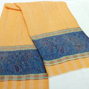 Wool Cashmere Scarf: Yellow & Blue Paisley Shawl