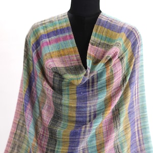 Handwoven Cashmere Scarf: Multi-Color Striped Pashmina Stole (200x70cm)