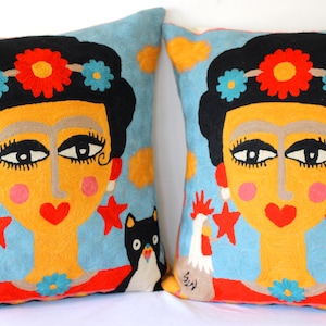 Funda de cojín pictórica, funda de cojín Frida Kahlo, funda de almohada decorativa, juego de 2 piezas, (45x45)cm