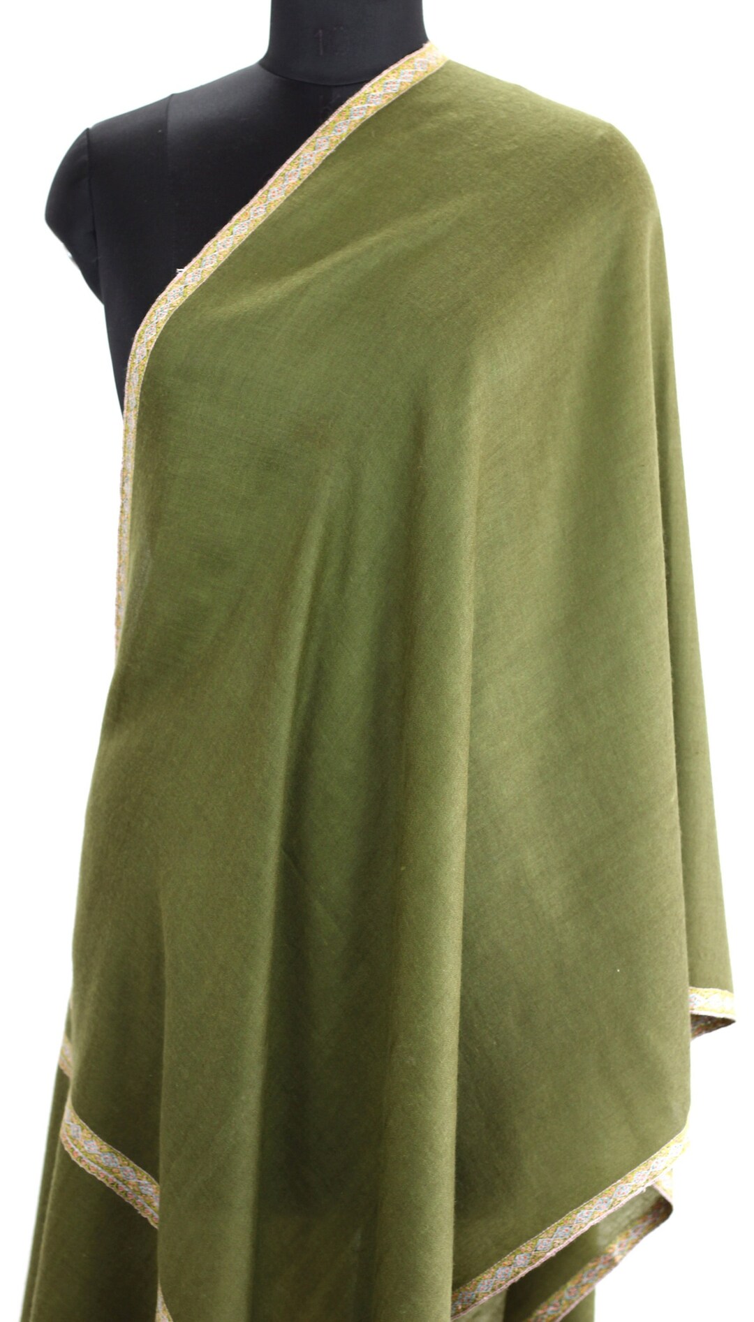オリーブグリーンのカシミア スカーフ、100% カシミア パシュミナ