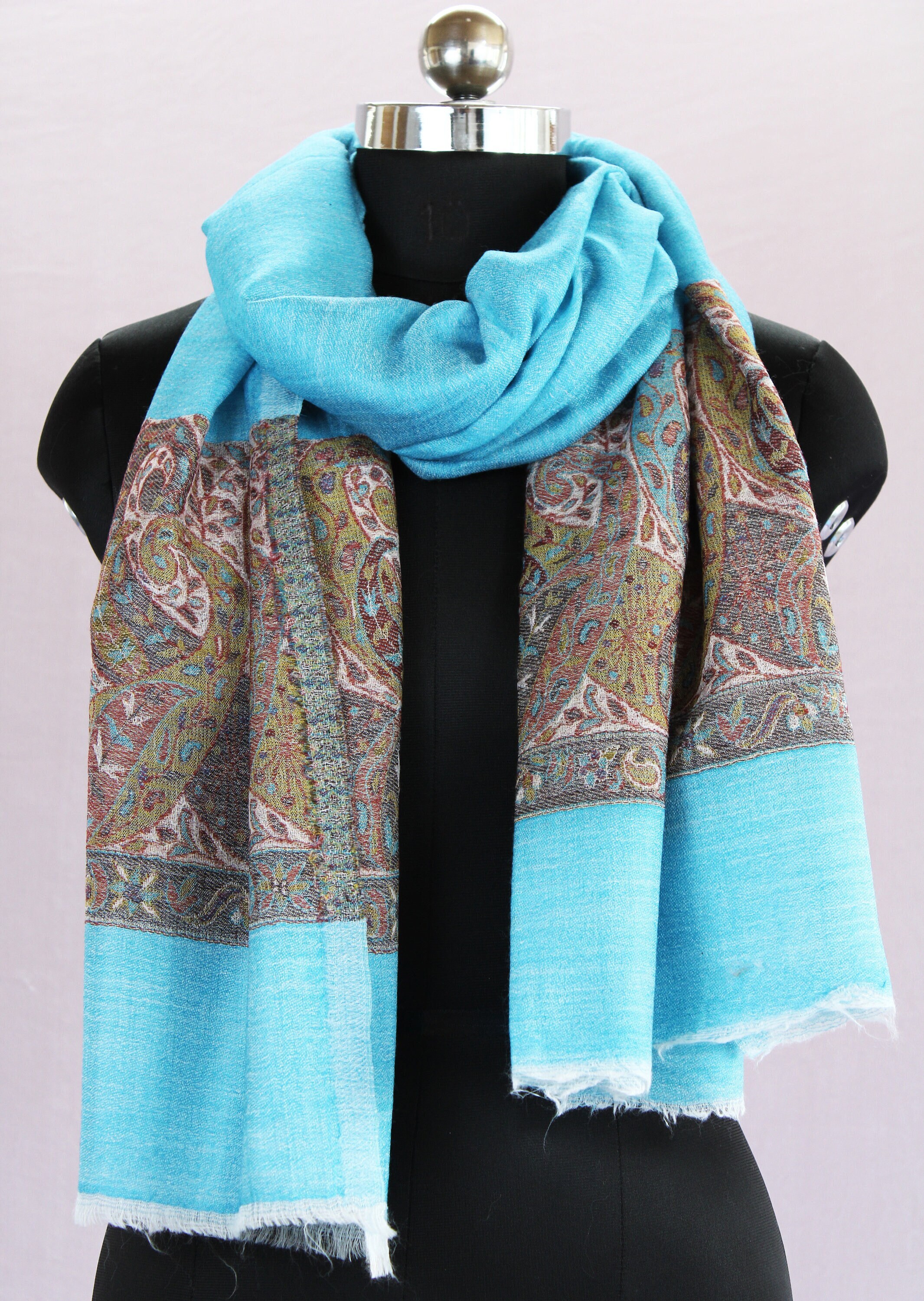 Jacquard Ladies Scarf, Reversible Paisley Shawl, Fine Woolen Cashmere Wrap