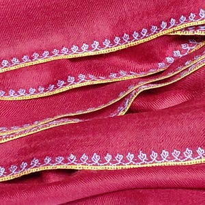 Hand Embroidered Scarlet Red Cashmere Scarf: Handwoven Pashmina Stole