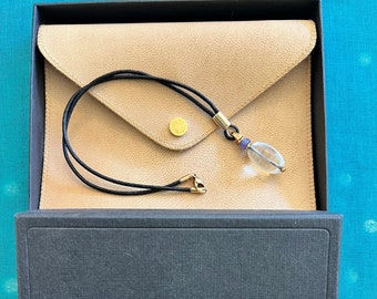 Genuine BVLGARI (Bulgari) Amethyst pendant on leather cord choker w/ gold accents