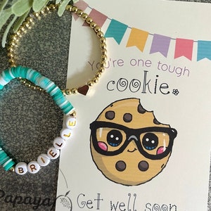 Get Well Soon Card & Bracelet: heishi clay beads. Sending hugs, Care package, Comfort gift, Recovery gift set, Support gift set, 14k gold