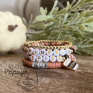 Pumpkin Spice l Fall Bracelet Stack l Fall Y&#39;all l Kaffee l Starbucks l 14k Gold Heishi Tonperlen l Viele Farben erhältlich! Personalisieren