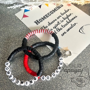 Back to School Sports Homecoming Bracelets: heishi clay beads. School Spirit. Football. High school. College. Mascot. Customizable.