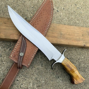 15&quot; BOWIE KNIFE Handmade D2 Steel Bowie Knife With Leather Sheath, Gift For Him, Gift For Her, Hunter Knife, Camping Knife, Christmas Gift