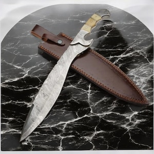 Handcrafted Damascus Steel Machete with Leather Sheath | Bushcraft, Survival, and Hunting Knife,Gift For Him, Gift For Her, Christmas Gift
