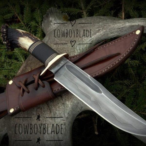 Premium Bowie Knife with J2 Steel Blade & Buffalo Horn Handle – 16 Inches