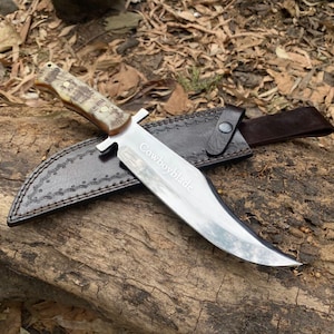 Custom Made Hand Forged J2 Steel Ram Horn Hunting Bowie Knife, Boyfriend Gift, Anniversary Gift, Gift For Him, Christmas Gift