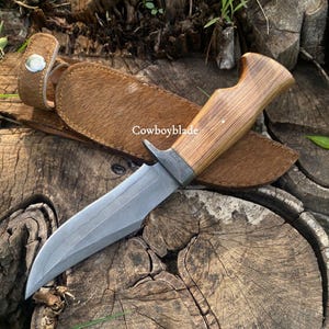 10.5&quot; Inches HAND FORGED Full Tang 1095 High Carbon Steel Hunting Knife+ Leather sheath , Gift For Him , Gift For Dad