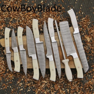 Custom Handmade Chef Knife Set, Hand Forged Damascus Steel Kitchen Knives Set With Leather Roll Bag, Gift For Him, Gift For Her, Best Gift