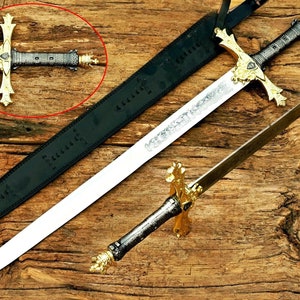 Handmade King Arthur Excalibur Sword: Forged Stainless Steel with Leather Sheath