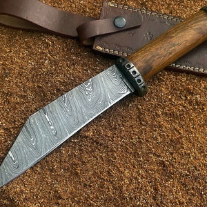 9' Medieval Seax Knife Custom Made Hand Forged Damascus Steel Viking Seax Knife With Leather Sheath, Gift For Him, Christimas Gift