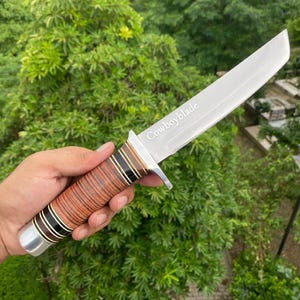 Hand Forged D2 Steel Tanto Knife: Leather Handle & Sheath