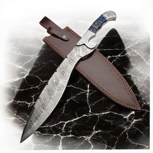 Handcrafted Damascus Steel Machete with Leather Sheath Gift For Him, Gift For Her, Christmas Gift