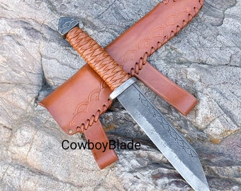 Handmade Forged Seax Knife with Leather Sheath