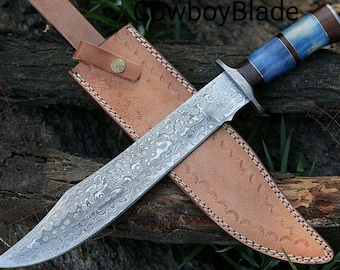 Custom Hand Made Hunting Bowie Knife, Survival Knife, Camping Tool, Damascus, Boyfriend Gift, Anniversary Gift, Gift For Him, Christmas Gift