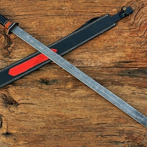 38&quot; Full Tang Japanese Ninja Katana Sword , Custom Made Sword, Hand Forged Damascus Steel Sword With Leather Sheath, christmas gifts