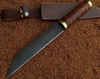 Hand Forged Viking Seax Knife: 5160 Spring Steel, Leather Sheath