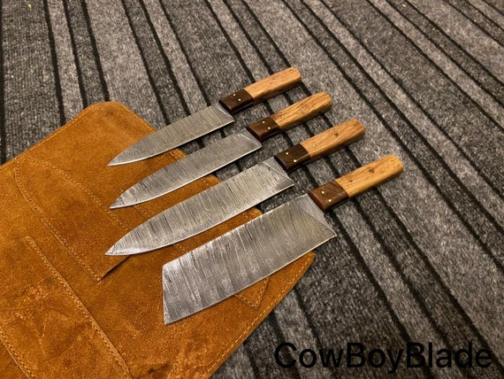 Custom Hand Made Forged Damascus Chef Knife Set Steel Bolster With Bon