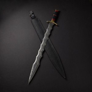 Beautiful Handmade Sword , Custom Hand Forged Damascus Steel Sword  With Leather Sheath , christmas gifts , Gift For Him , Gift For Her