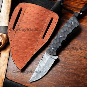 Coltello da scuoiatore fatto a mano in acciaio Damasco: manico in Micarta da 7 pollici, fodero in pelle