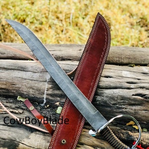 24&quot; Hand Forged Damascus Steel Viking Sword, Damascus Steel Vikings sword, Hand Made Sword, Combat sword, Damascus Sword With Leather Sheath