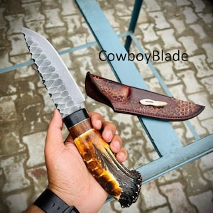 Custom Handmade Stone Texture Hand Forged 1095 High Carbon Steel Vintage Viking Skinner/Hunter/Camp Knife, Gift For Him, Best Men Gifts