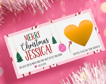 Custom Kids Christmas Voucher Scratch Off Gift Ticket Pink Surprise Reveal Holiday Scratch Coupon