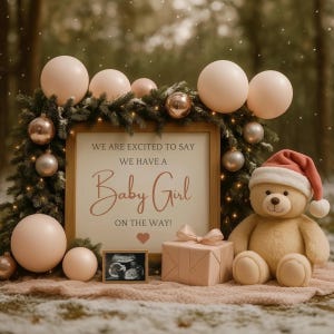 Christmas Digital Pregnancy Announcement, Editable Social Media Template, Girl Baby Announcement, Simple Gender Reveal Its a Girl