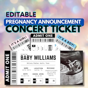 Bearbeitbare Schwangerschaftsankündigung Konzertkarte Babymitteilung Benutzerdefiniertes Konzert Baby enthüllen Einzigartige Geburtsankündigung druckbare Musik