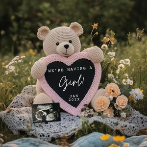 Girl Boho Bear Pregnancy Announcement Digital Pregnancy Announcement Spring Summer Baby Girl Digital Pregnancy Announcement Nature Reveal