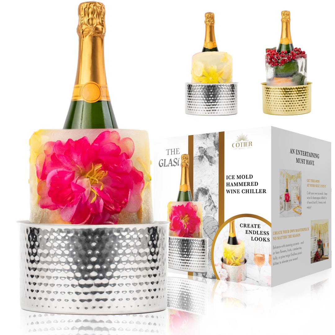 Glasi Ice Mold Wine Chiller - Hammered Stainless Steel DIY Champagne Bucket, Perfect Gift For Parties & Hostesses - View #14