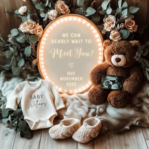 Anuncio de embarazo de oso boho Tablero de letras de anuncio de embarazo digital Anuncio de bebé Digital Minimalista Instagram Embarazo