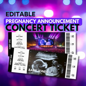 Bearbeitbare Schwangerschaftsankündigung Konzertkarte Babymitteilung Benutzerdefiniertes Konzert Baby enthüllen Einzigartige Geburtsankündigung druckbare Musik