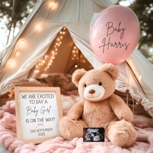 Boho Bear Pregnancy Announcement Gender Girl Pregnancy Announcement Digital Boho Pink Pregnancy Announcement Digital Boho Pregnancy Reveal