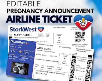 Travel Pregnancy Announcement Editable Pregnancy Announcement Plane Ticket Digital Boarding Pass Airline Ticket Pilot Pregnancy Announcement
