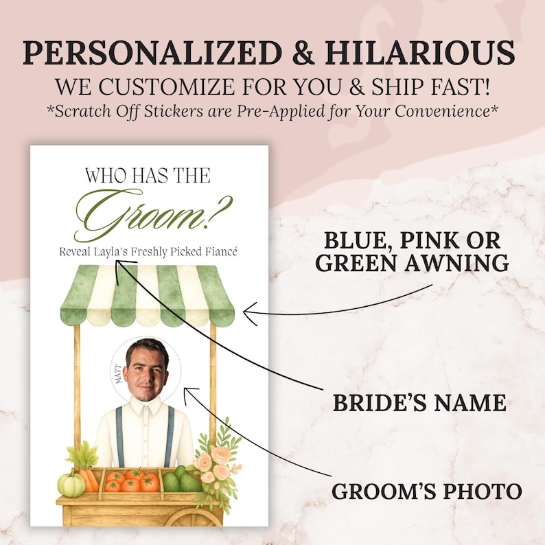 Personalized She's Fresh Off The Market Bridal Shower Scratch Off Game Who Has The Groom Scratch Off Game Farmer's Market Bridal Fun FRESH01 Bild 4
