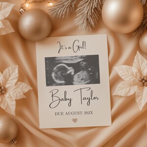 Christmas Digital Pregnancy Announcement, Girl Baby Announcement, Simple Gender Reveal Its a Girl, Editable Social Media Template