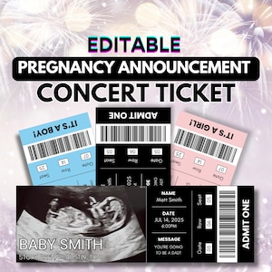 Bearbeitbare Schwangerschaftsankündigung Konzertkarte Babymitteilung Benutzerdefiniertes Konzert Baby enthüllen Einzigartige Geburtsankündigung druckbare Musik