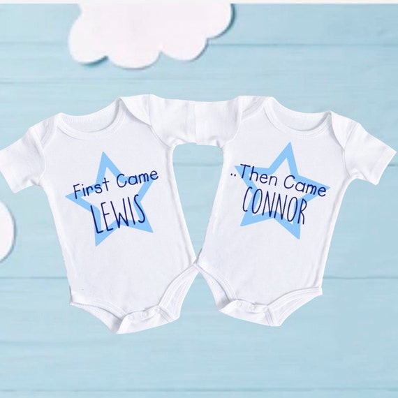 Boys & Girls,Embroidered Twin Set Great Gift Personalised Baby Vests for TWINS 