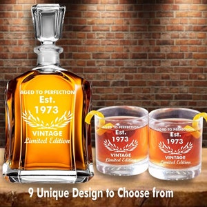 Aged to Perfection Birthday Decanter Gift, Custom Whiskey Decanter Set , 1973, 1983, 1993, 30th Birthday, 40th, 50th, 60th, Gift For Him