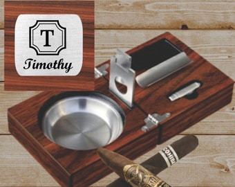 Personalized Cigar Cutter Ashtray Gift, Dad Cigar Holder Box, Father Birthday, Husband Gift, Engraved Cigar Box, Boyfriend, Gift for Brother