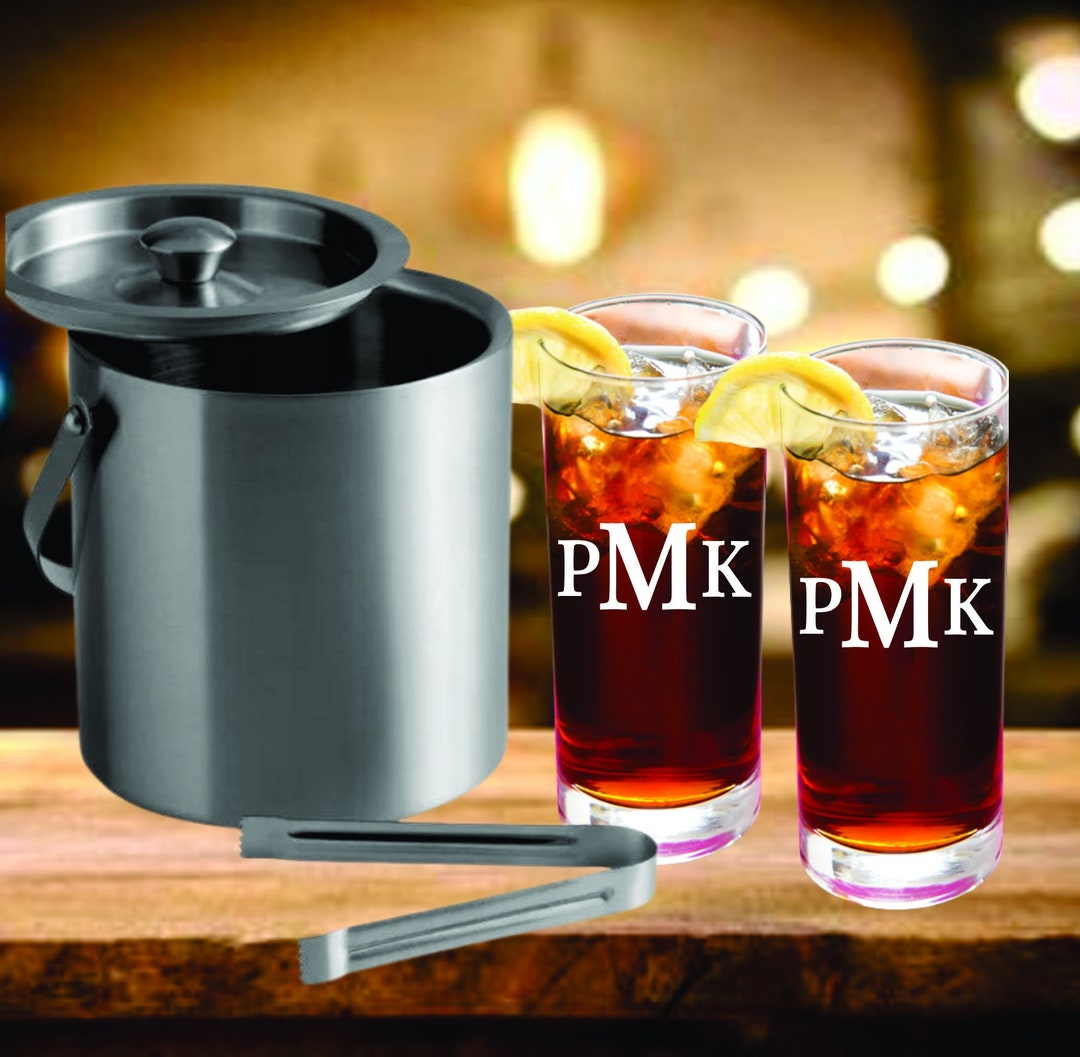 Personalized Highball Glass and Ice Bucket Gift, Engraved Glasses ...