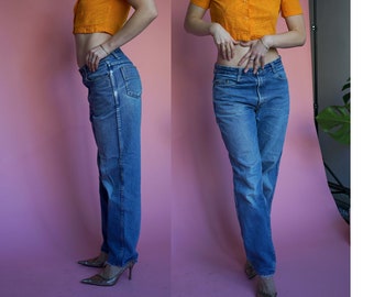 Vintage Denim Jeans verblasst Mittelblau Weites Bein Relaxed Fit W32-33 Hojen Brand