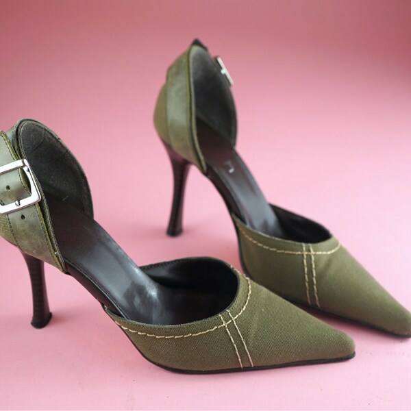 Y2K Pointed Toe Buckle Court Shoes Faith Open Sides Court Shoes Vintage Cut Out Side Heels | UK Size 3-3.5/ EUR 36-36.5