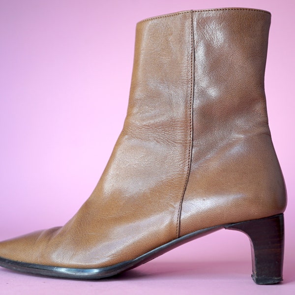 vintage check and leather ankle boots